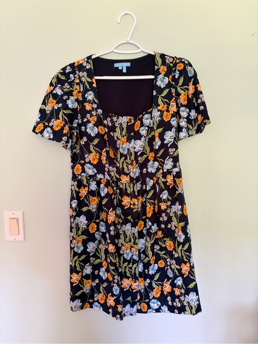 Draper James Black Mini Dress with Orange & Light Blue Floral